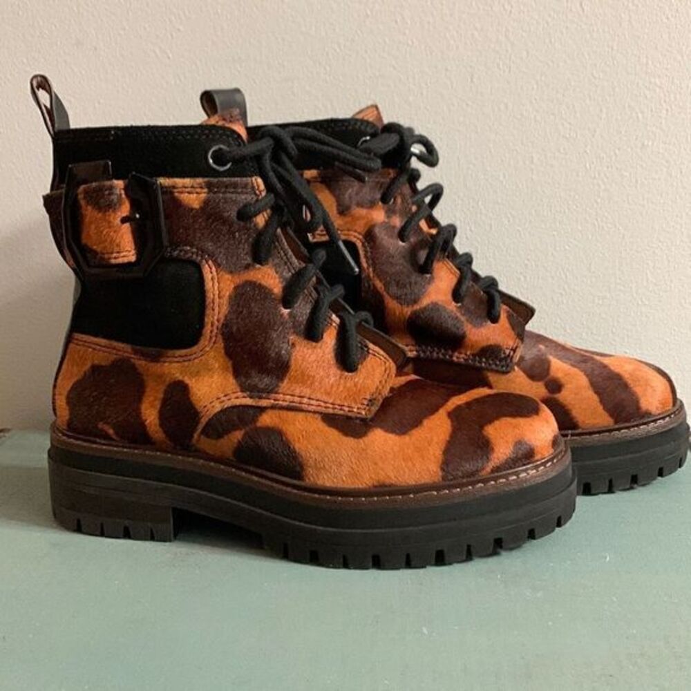 Louise et CIE animal print combat boots platform buckle ankle moto boots
